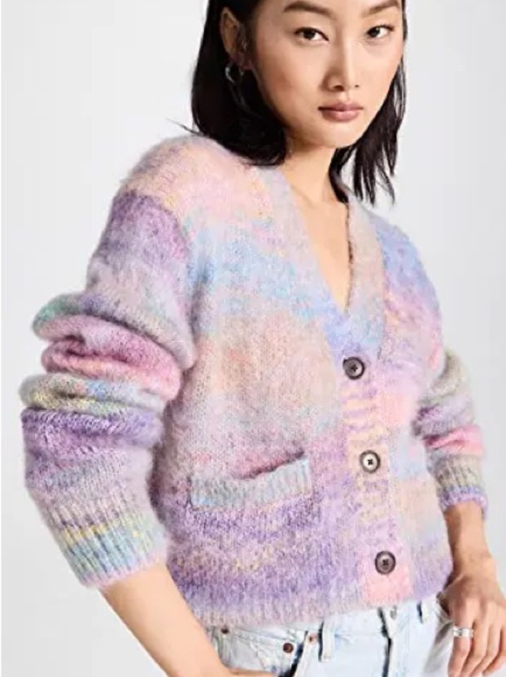Re/Done 90’s Multicolor Fuzzy V-Neck Cardigan